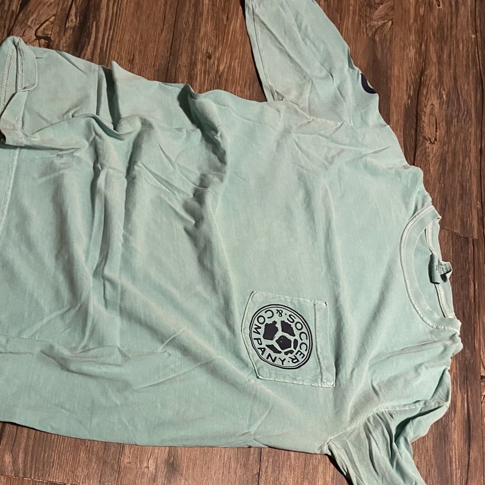 super cute soccer ling sleeved shirt, pretty teal and purple